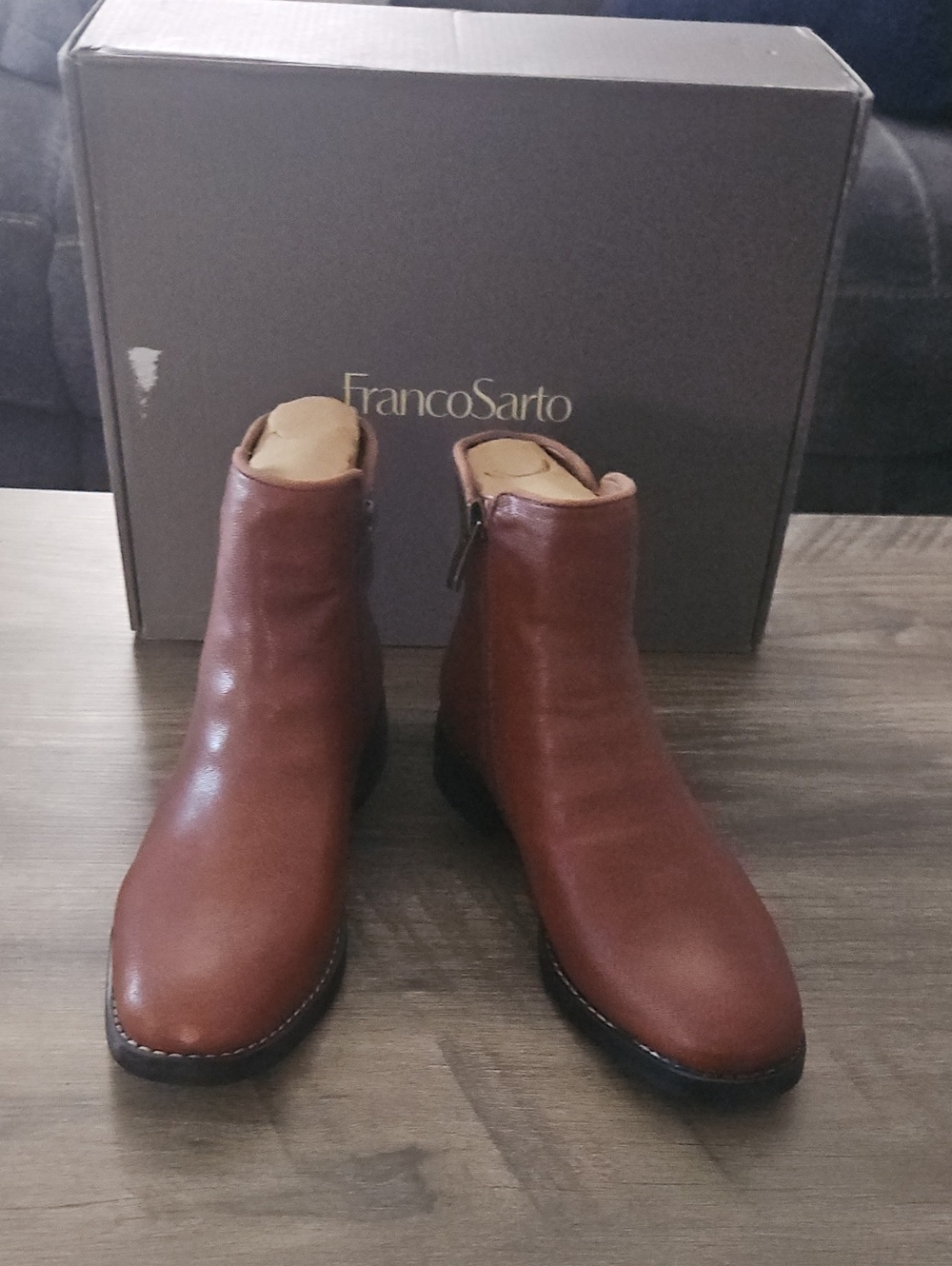 Franco Sarto Cognac Leather Women’s Marcus Ankle Booties
